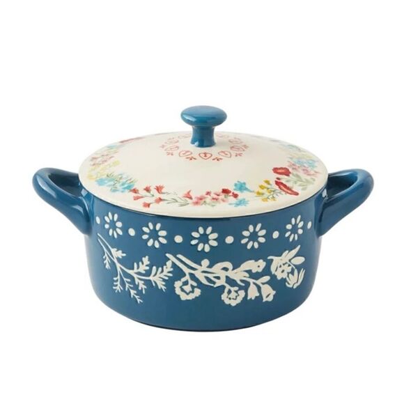 🦋 NWT Pioneer Woman Fancy Flourish Round Ceramic Mini Casserole Dish with Lid - Picture 3 of 5